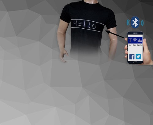 LED-T-shirt med programmerbar text via Smartphone - GLUWY