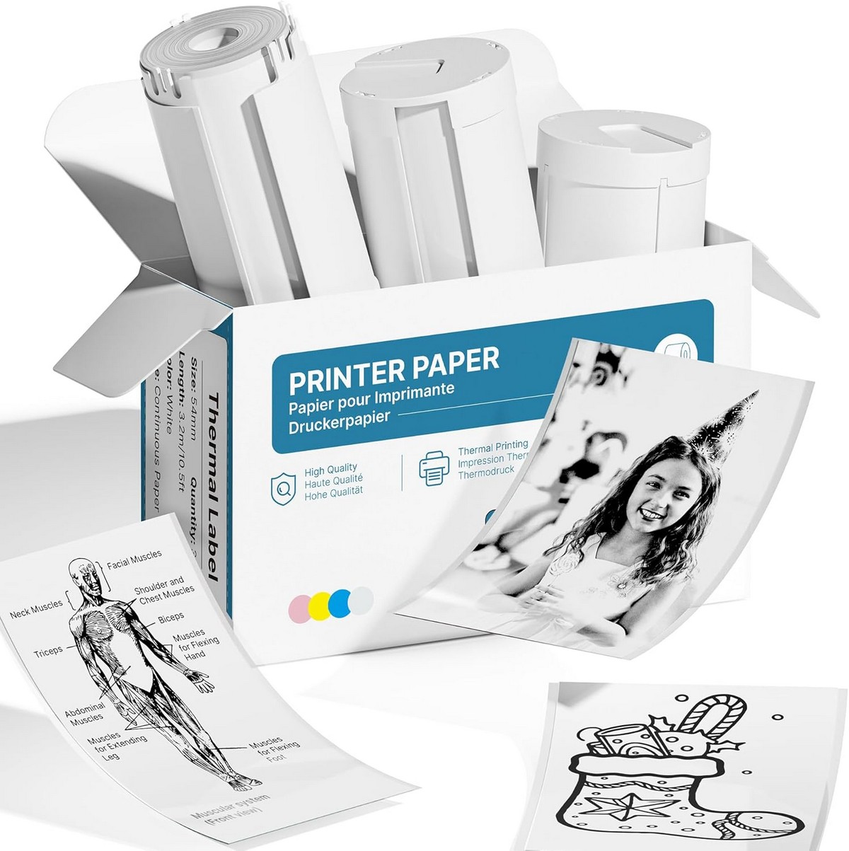 Sjálflímandi hitapappír fyrir miniprentara - 3 rúllur, áfylling (54 mm ...