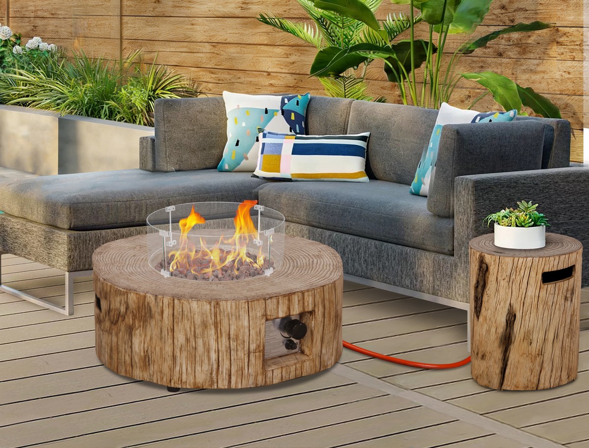 Propane Gas Fire Pit – Luxury Wood-Look Garden Fireplace GAIA
