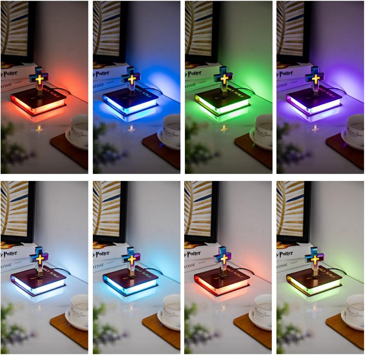 Handgemaakte zwevende kruislamp met drijvend nachtlampje van de Bijbel kleurrijk magnetisch kruisornament lichtgevende kruislamp home desktop decoratie