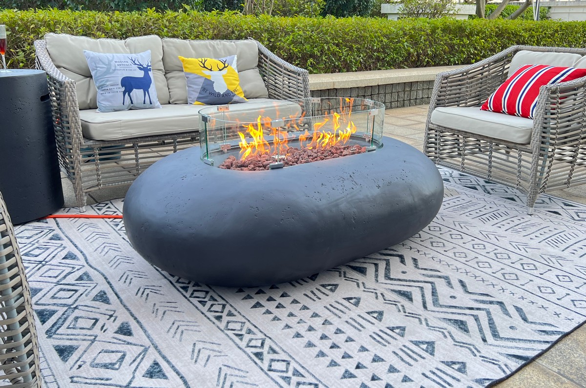 Modern fire pit - 2in1 gas outdoor concrete fireplace with table