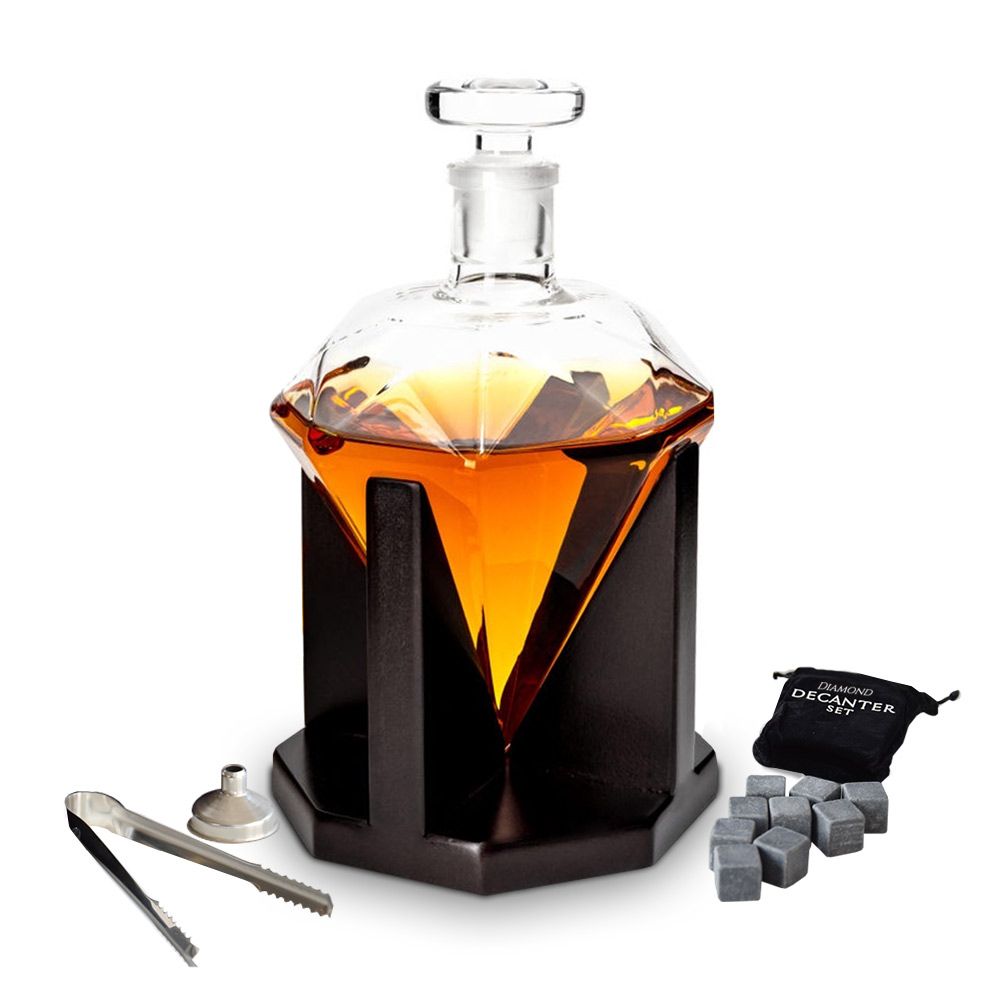 Diamond whiskey decanter set - diamond shaped deluxe decanter