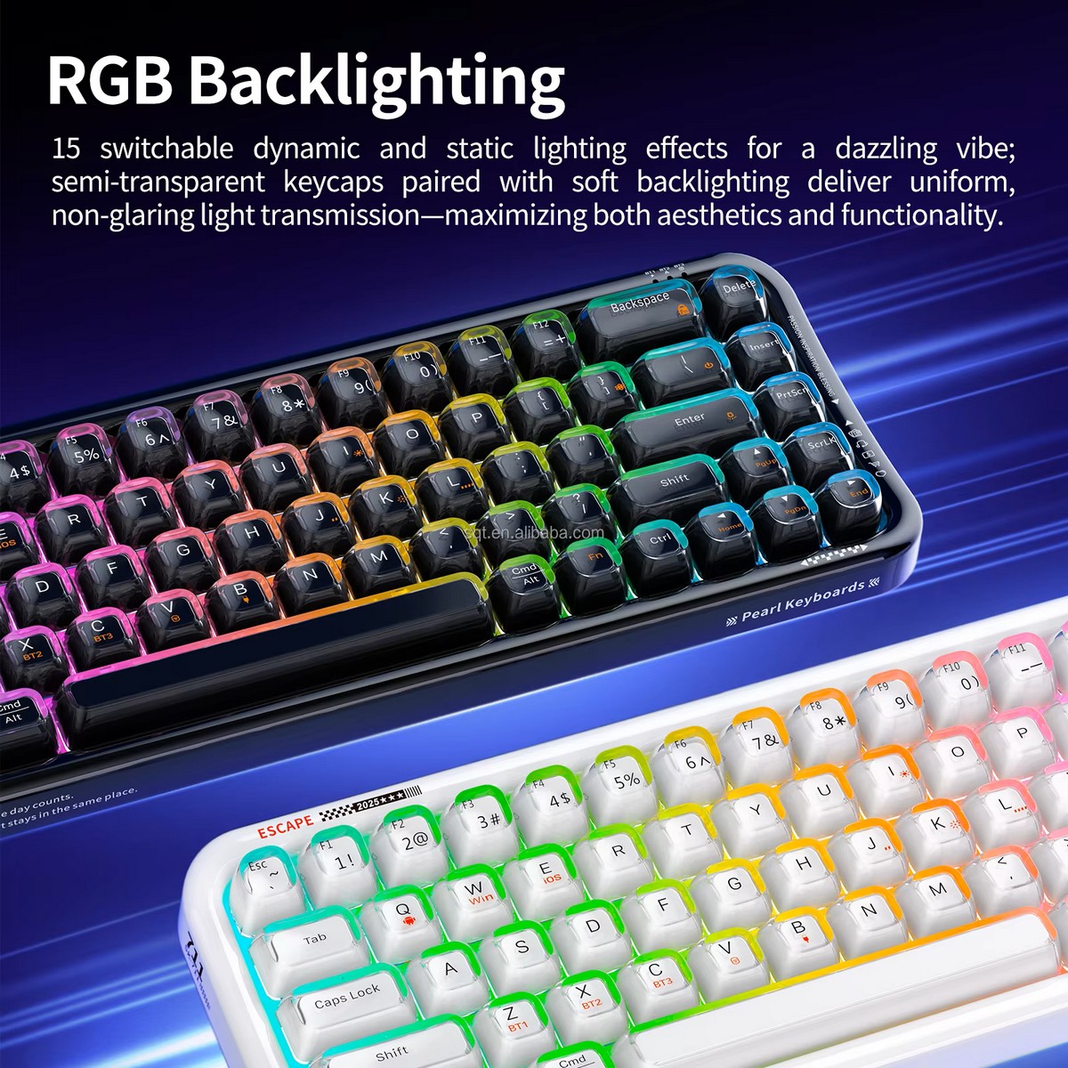 ワイヤレスキーボード 2.4G + Bluetooth + USB、RGB LEDバックライト