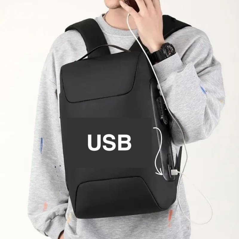 防水メンズバックパック - USB + PIN盗難防止ロック付きノートパソコン