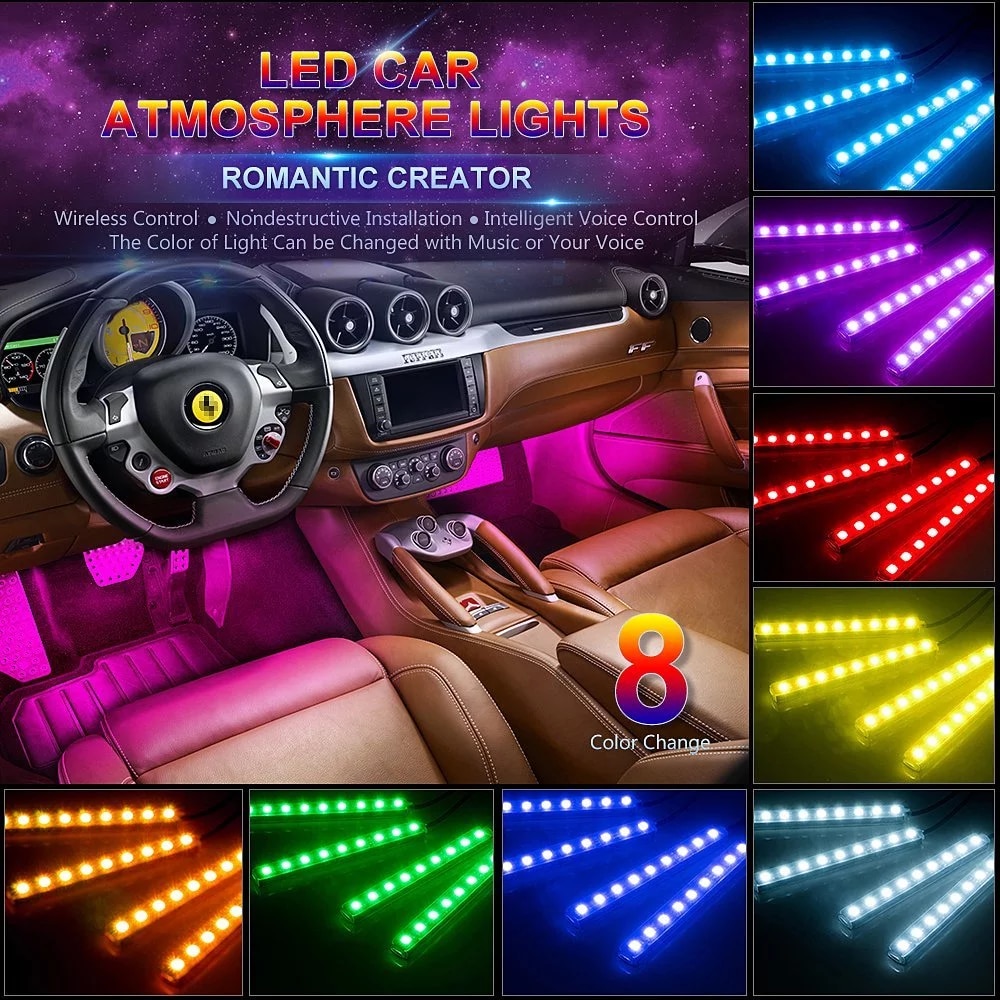 4 stks Auto RGB LED Strip Licht LED Strip Verlichting Kleuren Auto Styling Decoratieve Sfeer Lampen Auto-interieur Licht Met Afstandsbediening 12 V kopen vanaf een prijs van 8.65