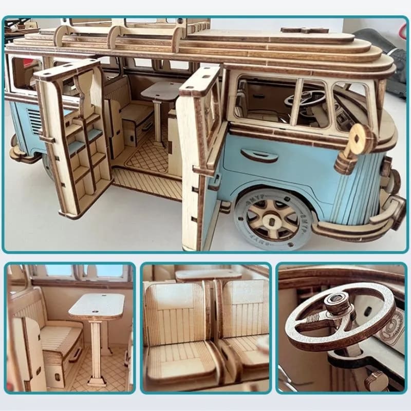 木製折りたたみモデル - 3D木製パズル レトロカー - フォルクスワーゲ