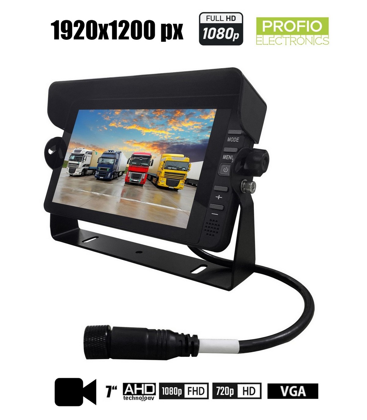 フル HD モニター 1920x1200 RGB - 3CH ビデオ入力 AHD/CVBS 付き 7