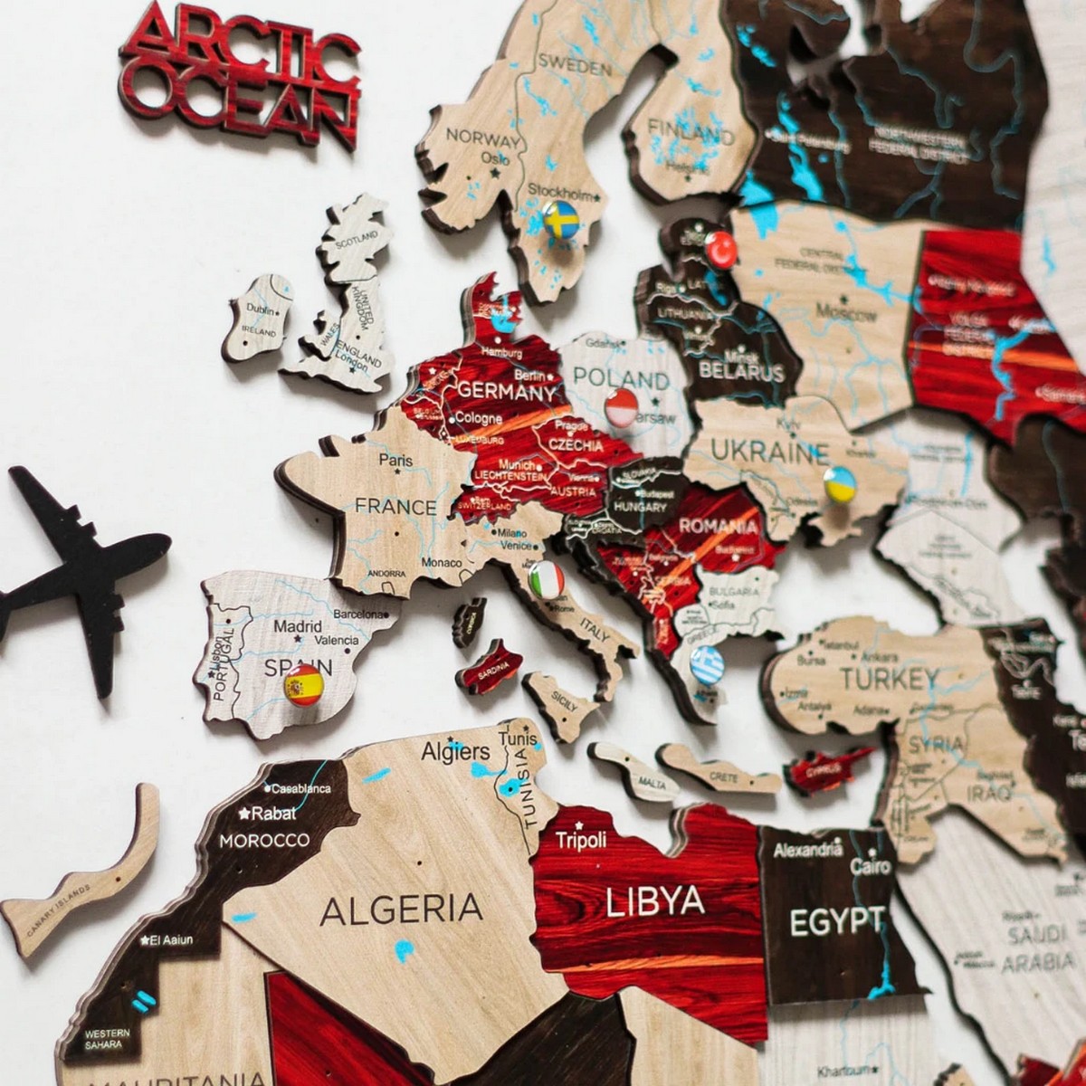 Large world map - 3D wodden map on the wall - URBAN 150 cm x 90 cm