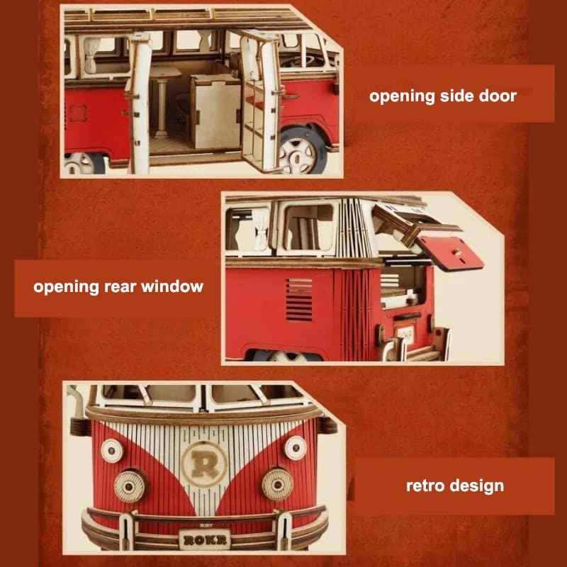 Wooden folding model - 3D wooden puzzle Retro car - Volkswagen VW
