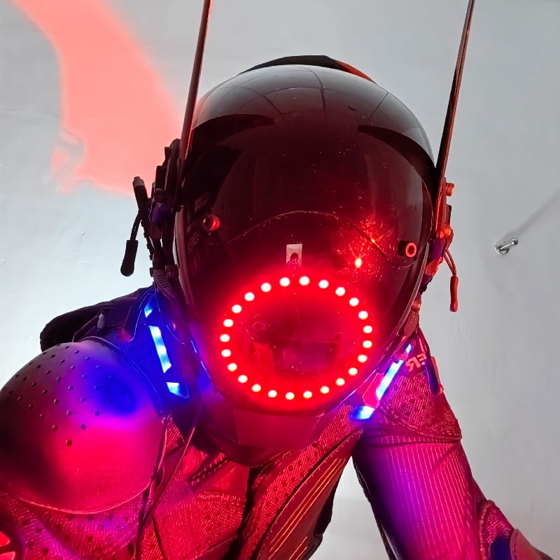 Cyberpunk -helm, Power Armor Helmet, Punk Mask Cyber Punk Helmet LED Blue Light Up Mask voor volwassen Cosplay Halloween Party Music Festival Cyberpunk -helm, Power Armor Helmet, Punk Mask Cyber Punk Helmet LED Blue Light Up Mask voor volwassen Cosplay Halloween Party Music Festival