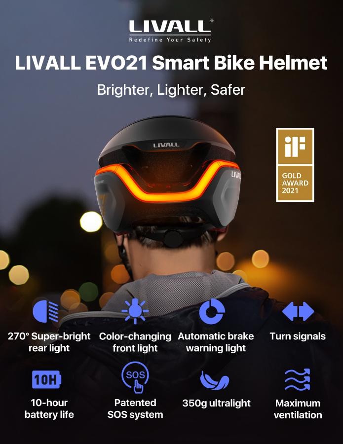SMART bike helmet - Livall EVO21 with turn signals + fall detection + SOS  function | Cool Mania