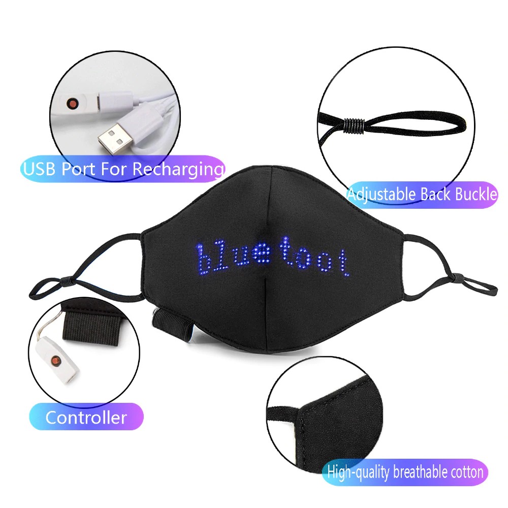 Smart face mask with LED display 150x33mm control via mobile Bluetooth ...