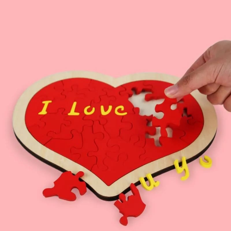 Heart puzzle - wooden 3D Valentines puzzle I LOVE YOU - 24 pieces