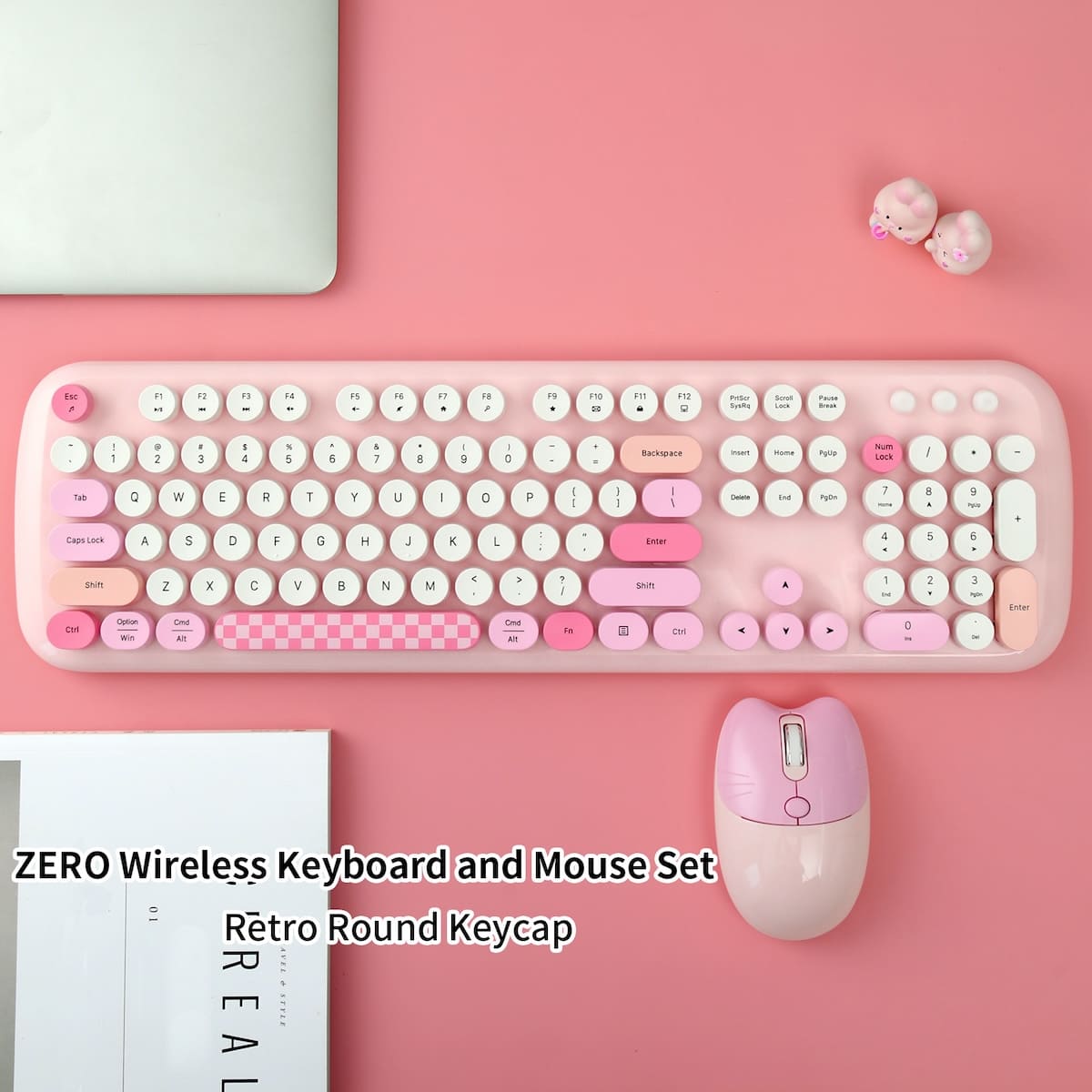 パソコン　キーボード　スピーカー　マウスセット　ピンク ワイヤレス WiFi キーボードとマウス セット - ピンクのエレガントな