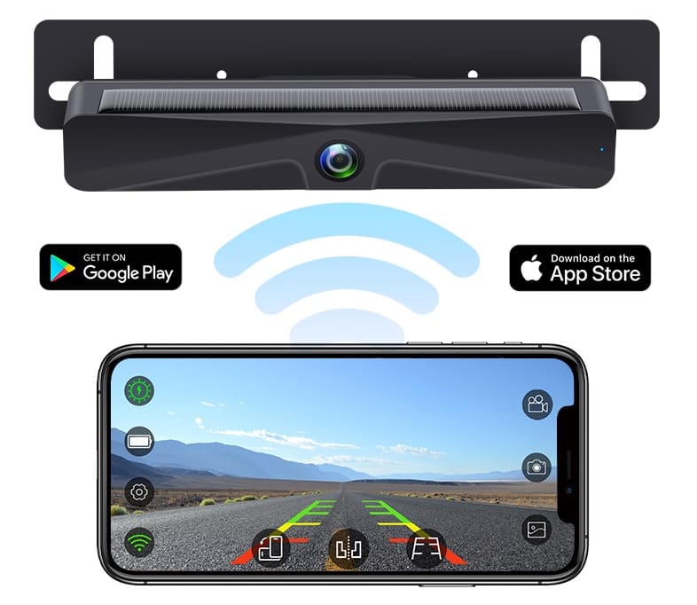 Solar wireless backup camera with FULL HD on license plate for