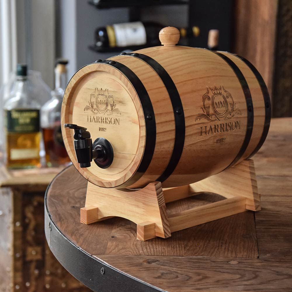 Tonneau En Chêne 3L Avec Support Bois - Tonneau à Whisky/Vin/Bière - Robinet Inox - Fût Raffiné Pour Vieillissement