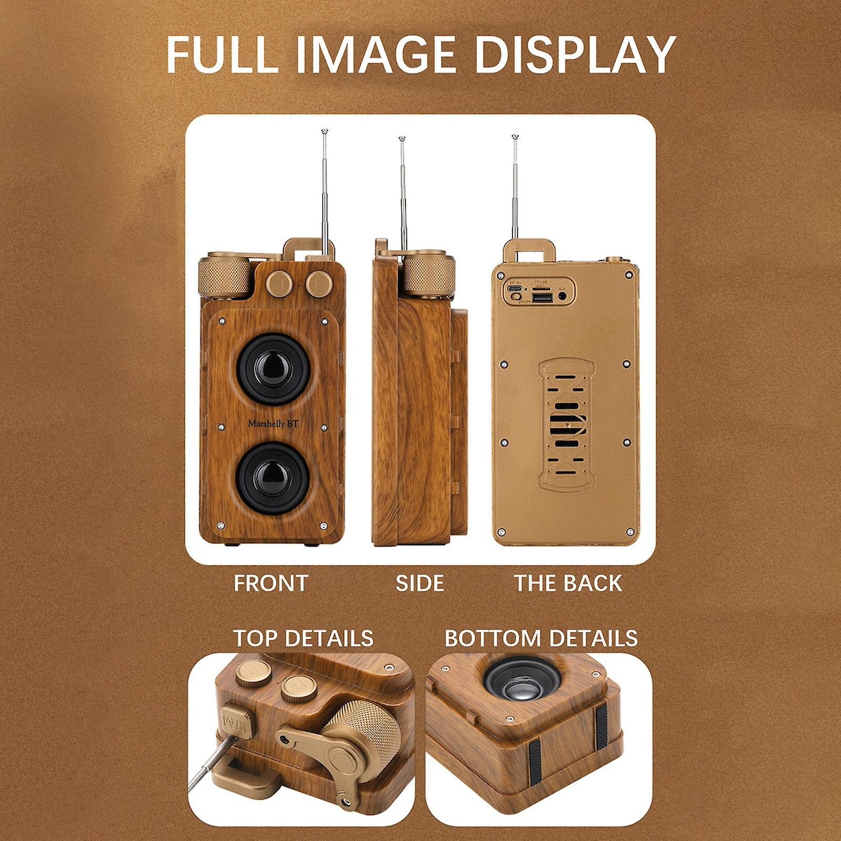 vintage retrò con Bluetooth + radio FM/AM/AUX/disco USB