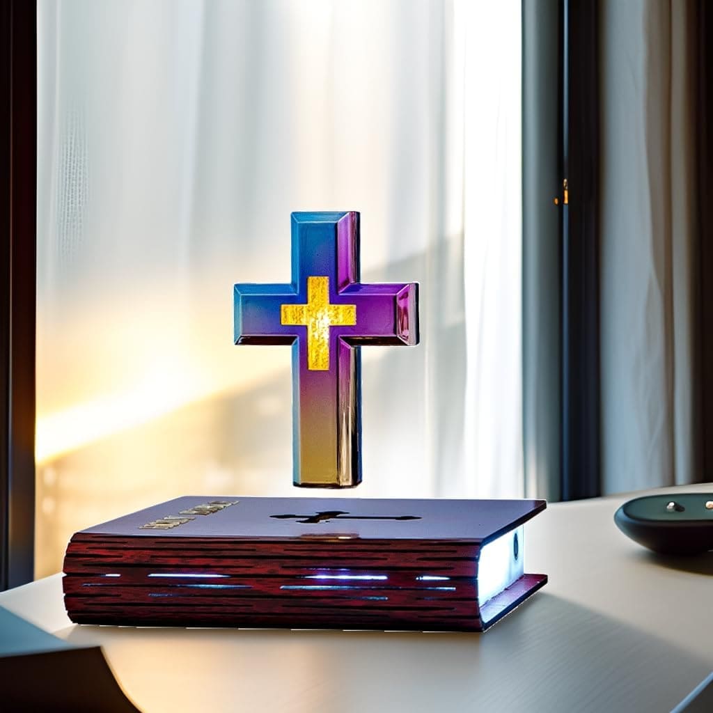 Levitating magnetic christian cross floating with RGB LED lighting ...