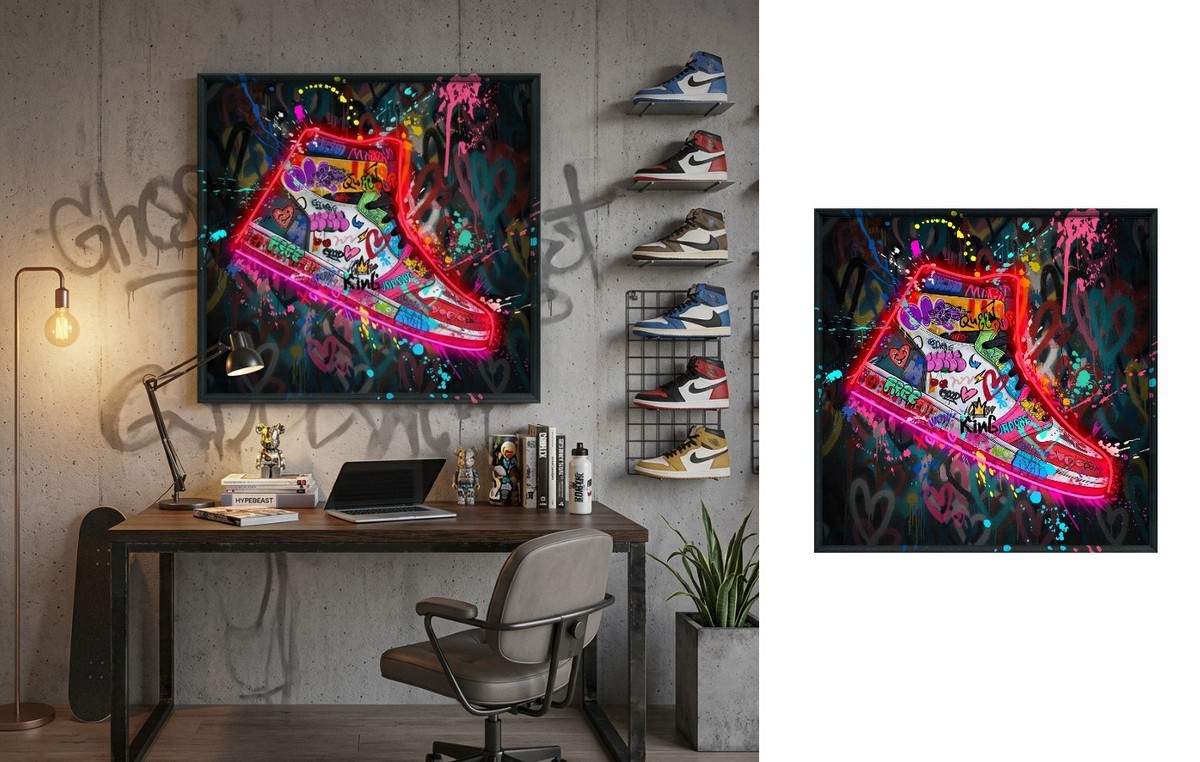 Neon Sneaker – Pop Art LED Wall Painting Decor – 83 × 83 cm | Cool