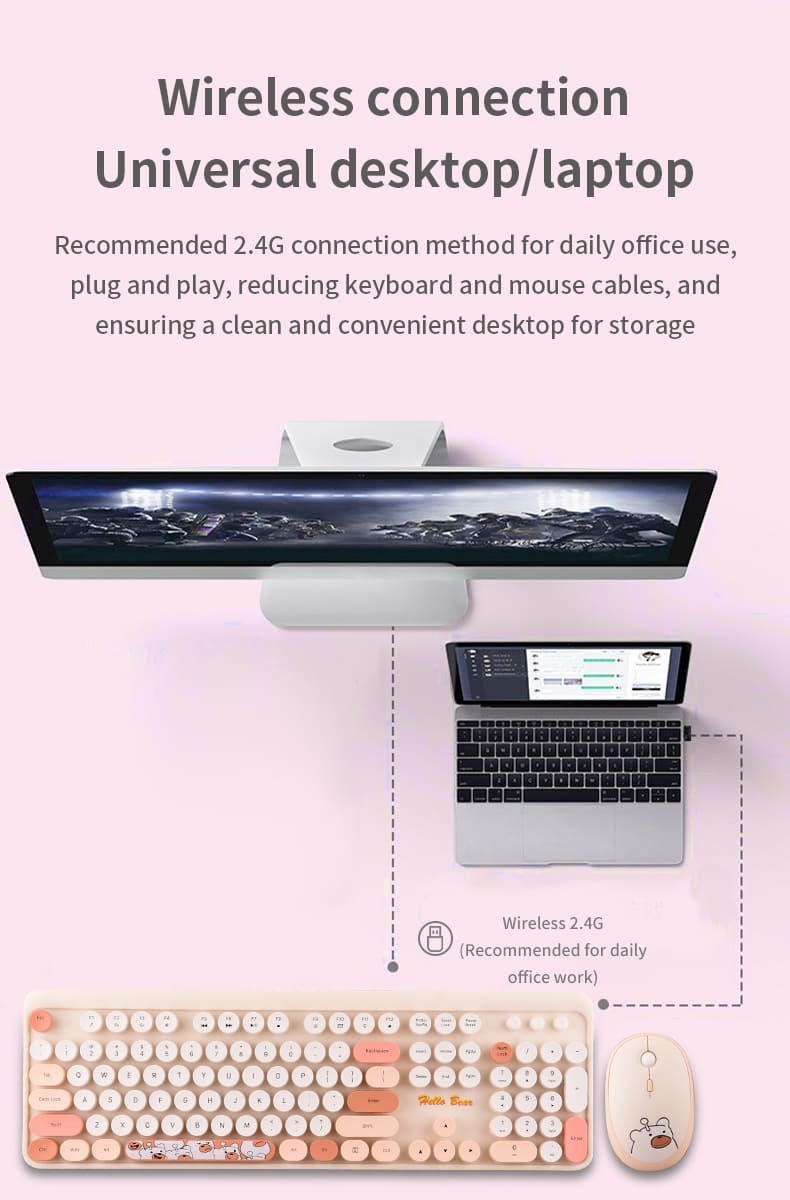 Set Tastiera E Mouse Wireless Colorato MOWUX - 2.4G Plug And Play, Design Latte Colorato Per PC, Notebook, Windows - 2