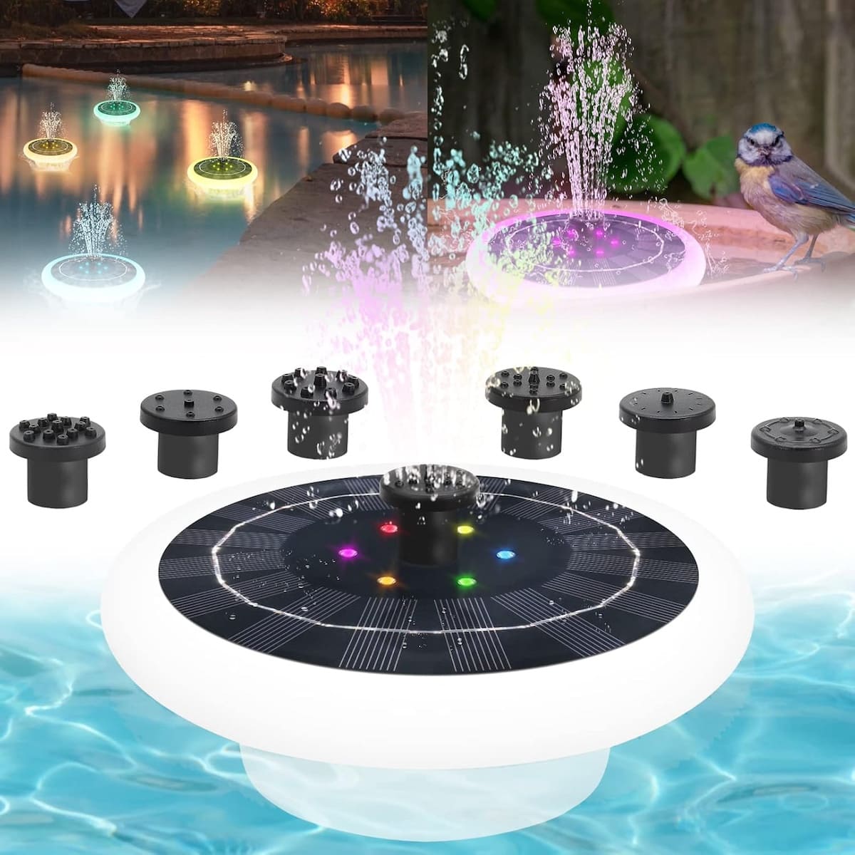 ライト付きプール噴水 - LEDライト付きソーラーフローティング池噴水