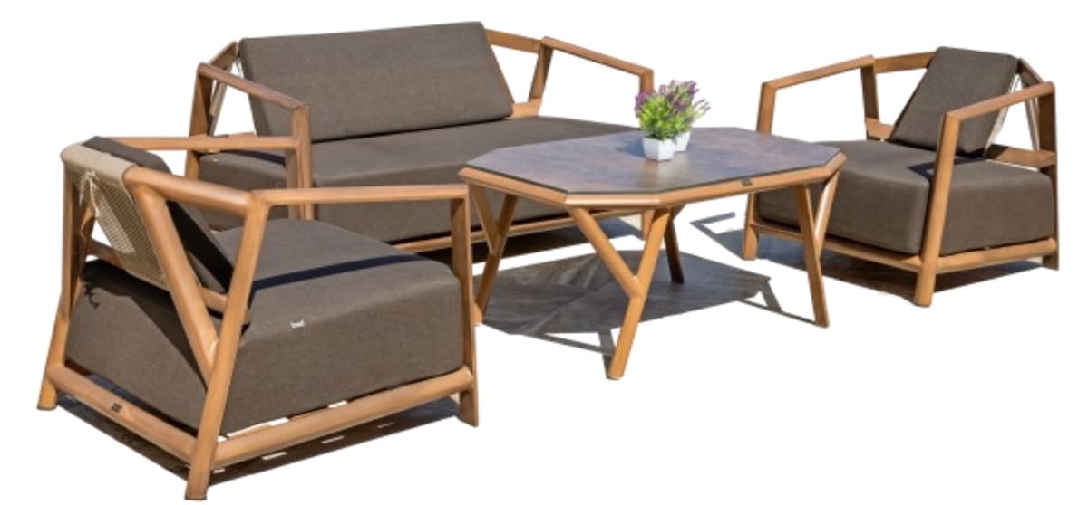 Set mobilier de terasă din lemn pentru grădină, 2 fotolii + 1
