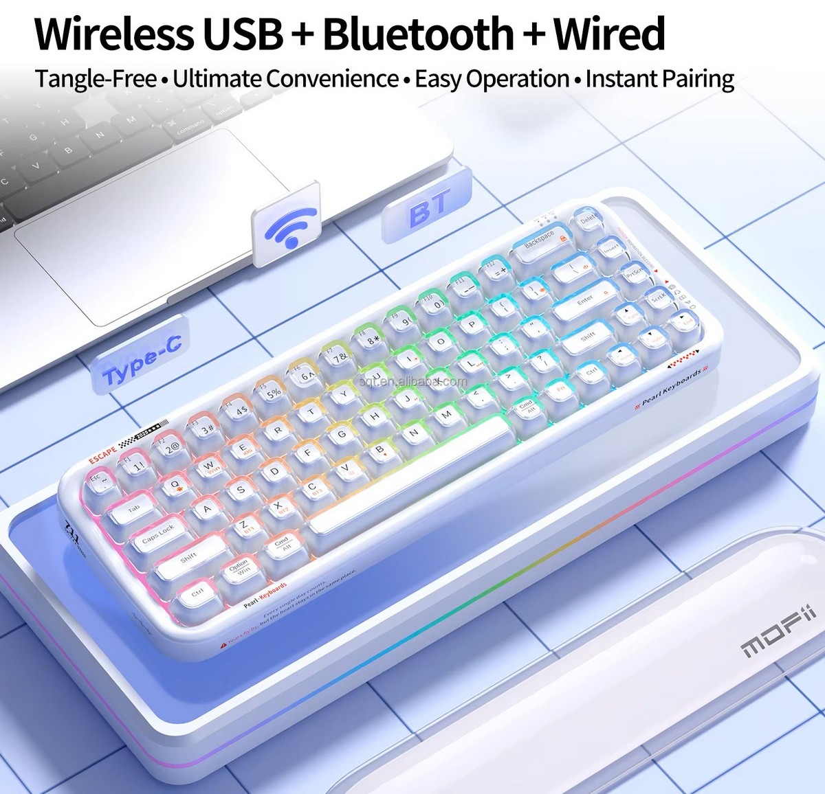 ワイヤレスキーボード 2.4G + Bluetooth + USB、RGB LEDバックライト