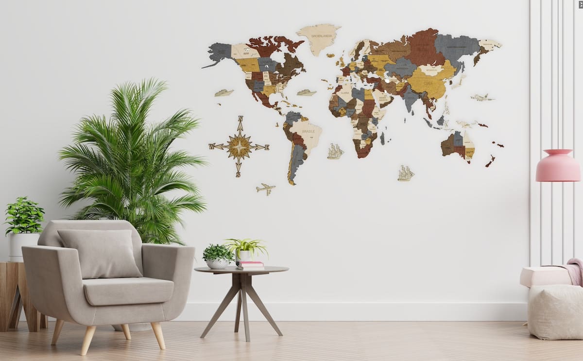 3D / 4D 壁掛け世界地図 - 木製旅行地図 木製装飾 マルチカラー