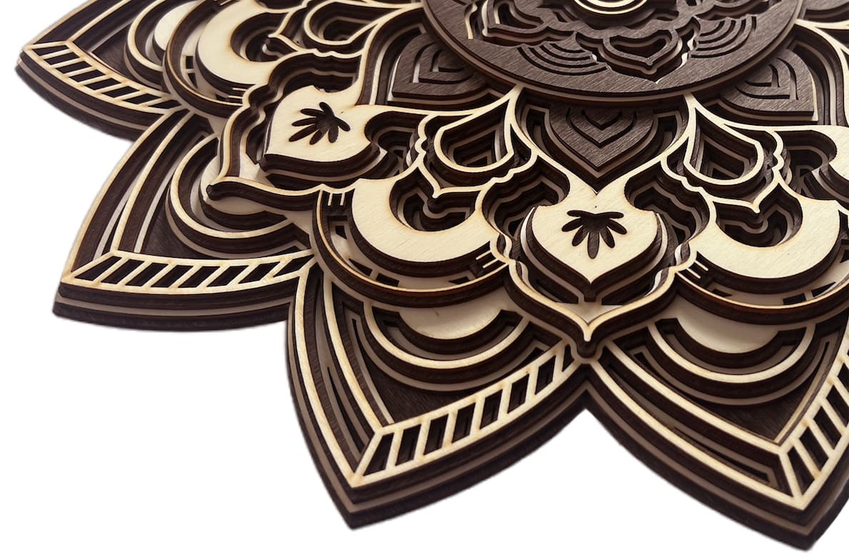 マンダラ ウォール アート - 木製 3D マンダラ 壁掛け装飾 - ローズ