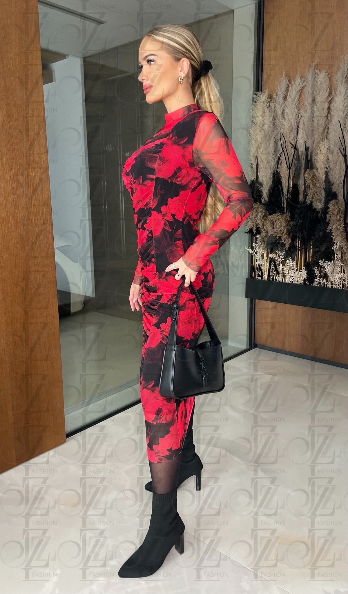 Womens elegant midi dress - patterned red - MELORE - fashion Julzz | Cool  Mania