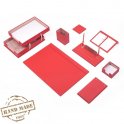 女士办公室办公桌垫套装10件（红色皮革）-手工制作