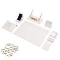 Bílý kožený set do kanceláře na pracovní stůl - 12 ks (Ruční práce)