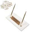 Luxury pen stand white leather with gold nameplate + 2 gold pens