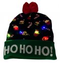 Mũ mùa đông Giáng sinh có quả pom pom - Mũ len phát sáng bằng đèn LED - HO HO HO