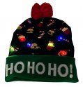 Julevinterluer med pompom - Lys lue med LED - HO HO HO