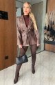 Dámska bunda z kvalitnej ekokože - hnedá farba - VIVENNA - fashion Julzz
