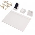Leather desk set for Office - set of 4 pcs: White Leather - Hand Made