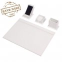 OFFICE SET na pracovní stůl - sada 4 ks: Bílá Kůže - Hand Made