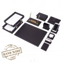Doplněk kancelář - luxusní kožený SET 14 ks na psací stůl (Černá kůže)