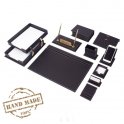 Aksesoris meja kulit - SET kantor mewah 14 pcs (kulit hitam)