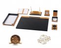 Marangyang naka-istilong office desk SET ng mga accessories 11 pcs + dial na relo (Kahoy + leather)