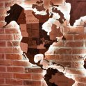 Wooden world map wall art 3D with RGB LED lighting - size 200cm x 120cm