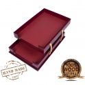 Wooden and leather document tray double Bordeaux color (Hand Made)