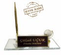 Gold pen holder - glass table stand + crystal globe + watch