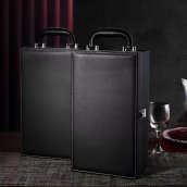 Weingeschenkkörbe - Luxus-Geschenkbox (Set) mit Wein-Öko-Lederverpackung für 2 Flaschen + Zubehör