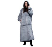Коўдра для тэлевізара з рукавамі - пухнаты свитшот oversize капюшон + кішэня кенгуру 165 см​ шэры