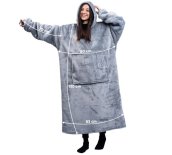 Коўдра для тэлевізара з рукавамі - пухнаты свитшот oversize капюшон + кішэня кенгуру 165 см​ шэры