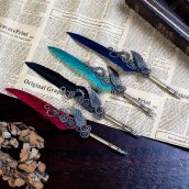 Set penne STEAMPUNK - penna piuma + 5 pennini - Set regalo esclusivo