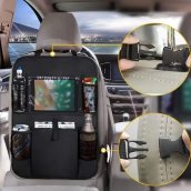 Organizador de asiento de coche - Almacenamiento para asiento trasero de pasajero + protector con bandeja