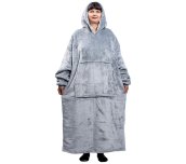 Коўдра для тэлевізара з рукавамі - пухнаты свитшот oversize капюшон + кішэня кенгуру 165 см​ шэры